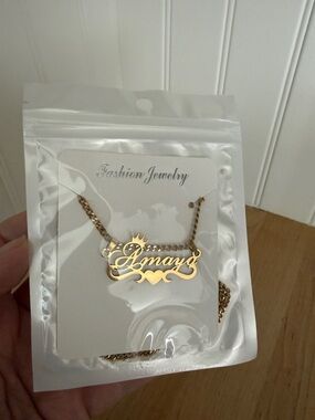 Gold Tone Personalized Nameplate Necklace - 'Amaya'